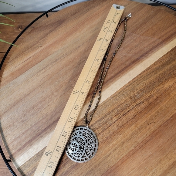 Beaded Necklace with Metal Pendant - Picture 15 of 17